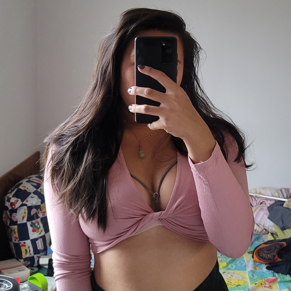 F21 large pink twist front crop top